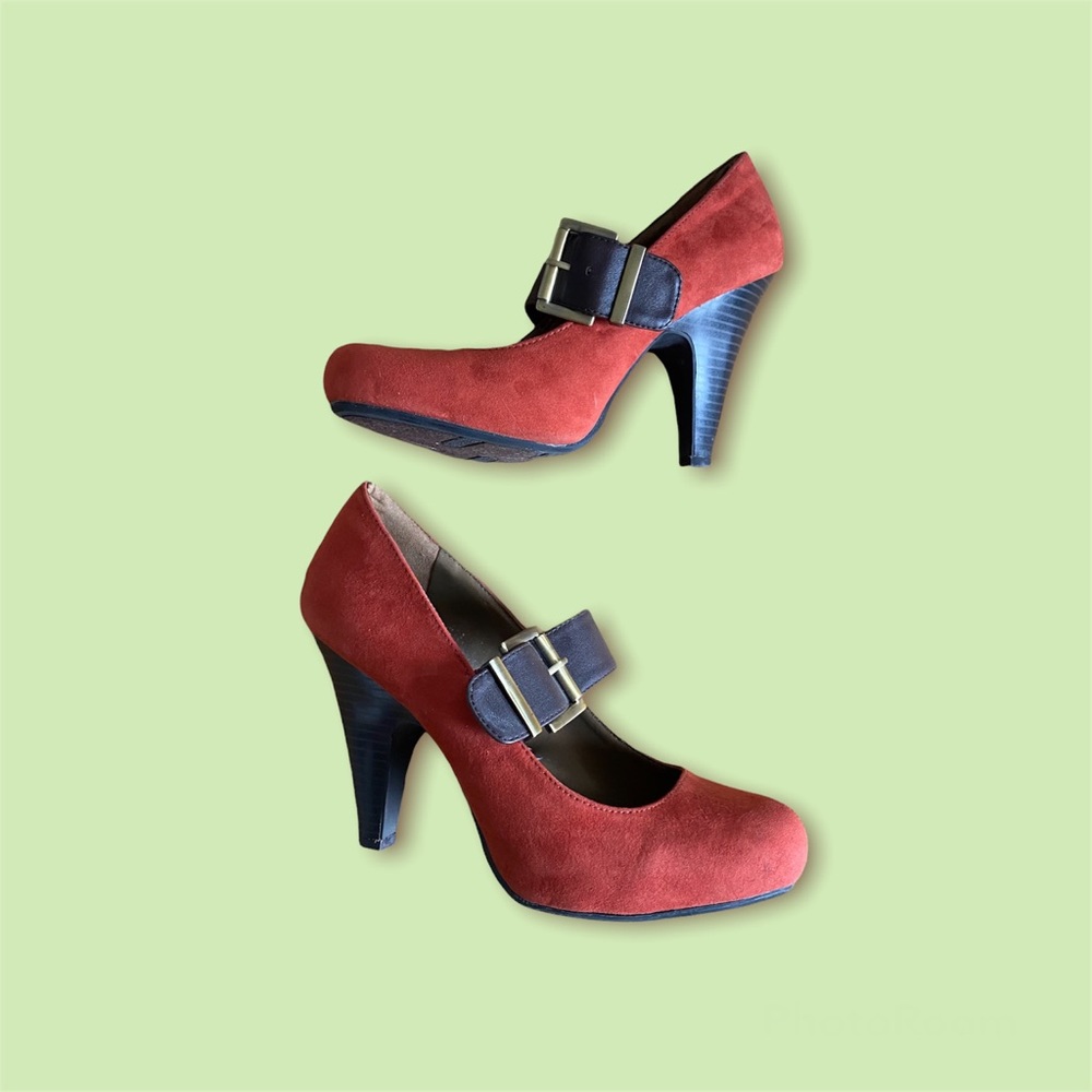Retro Faux Suede Heels